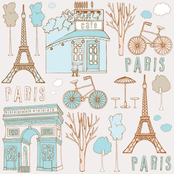وکتور دستی با نمادهای پاریس
