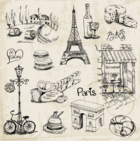 مجموعه تصویرسازی پاریس - برای طراحی و دفترچه - به صورت وکتور