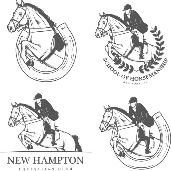 مجموعه ای از برچسب ها و نشان های اسب سواری قدیمی