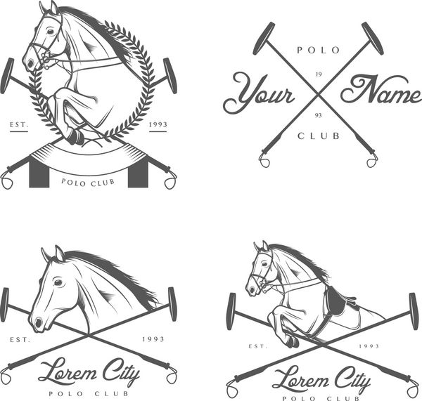مجموعه ای از برچسب ها و نشان های باشگاه چوگان اسب قدیمی