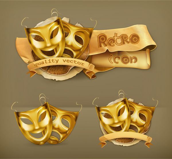 ماسک های طلایی تئاتر نماد وکتور