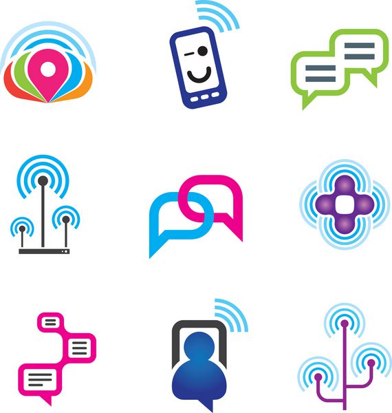 آرم تلفن ارتباط اجتماعی و شبکه اینترنت برای مجموعه آیکون اتصال جهانی