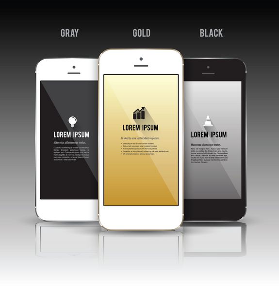 تلفن هوشمند با وکتور سیاه و سفید طلایی خاکستری واقعی