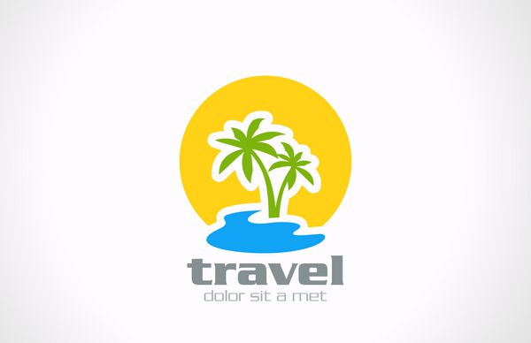 الگوی طراحی لوگو وکتور انتزاعی سفر گردشگری نماد تعطیلات نخل خورشید دریا