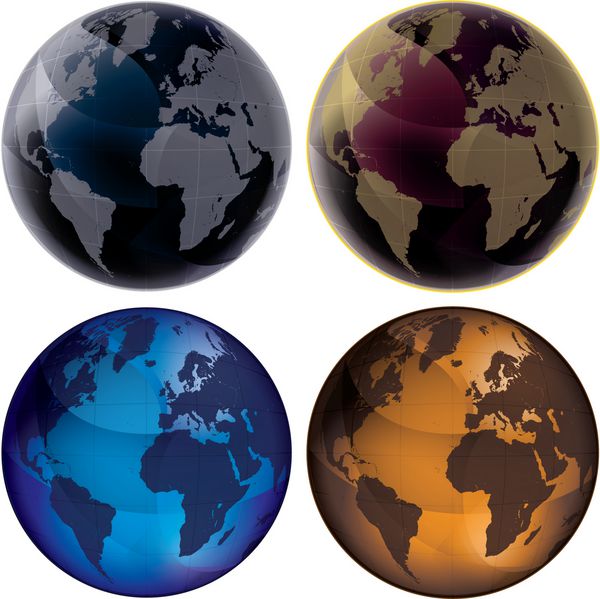 3D Globe - مجموعه رنگ آبی آبی تیره نارنجی و رنگی نقشه سیاره زمین جدا شده در پس زمینه سفید