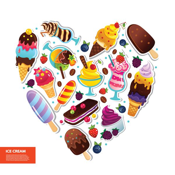 تصویر قلب بستنی را می توان به عنوان کارت تبریک استفاده کرد