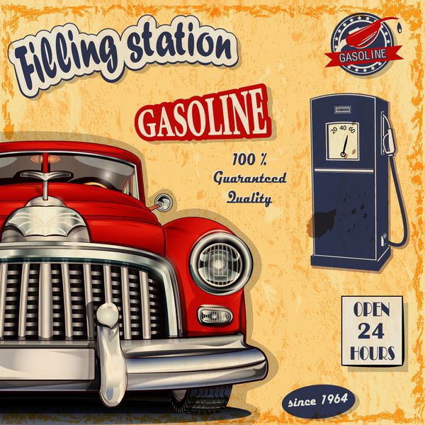 پوستر رترو پمپ بنزین
