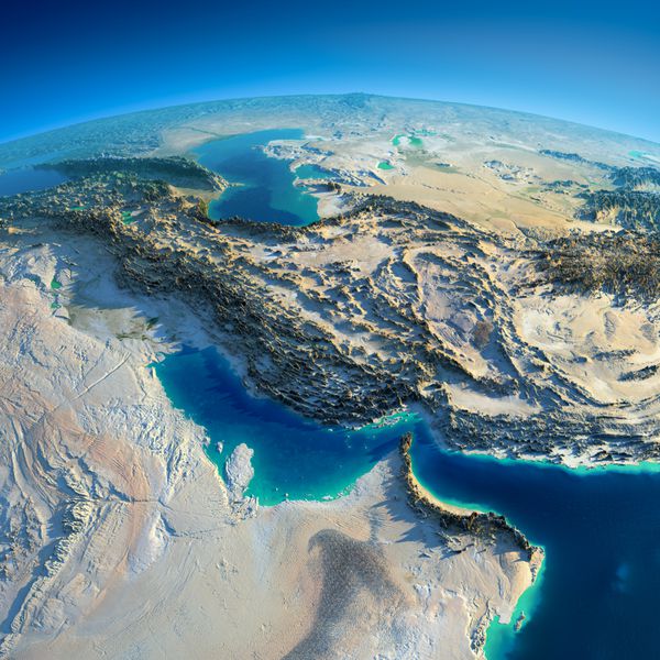 سیاره زمین با جزئیات بسیار در صبح تسکین دقیق اغراق آمیز آفتاب صبح را روشن کرد خلیج فارس عناصر این تصویر توسط ناسا ارائه شده است