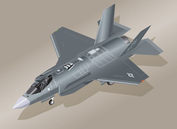 تصویر ایزومتریک تفصیلی یک هواپیمای جنگنده F-35 Lightning II