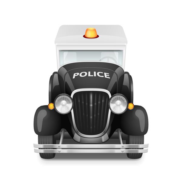 نماد ماشین رترو پلیس با چراغ های چشمک زن وکتور