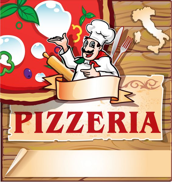 پس زمینه پیتزا فروشی با سرآشپز ایتالیایی
