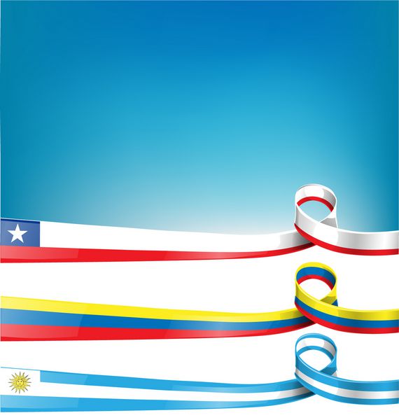 پرچم روبان شیلی اروگوئه و کلمبیا در پس زمینه