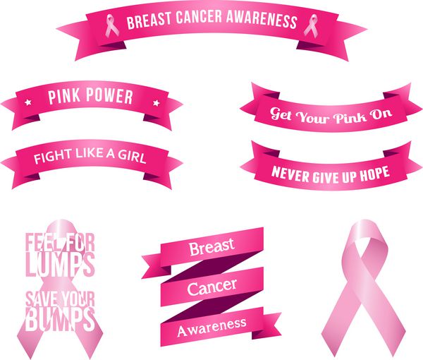 شعارهای آگاهی از سرطان سینه تصویر وکتور انتزاعی از شعارهای آگاهی از سرطان سینه بر روی بنرها همراه با روبان