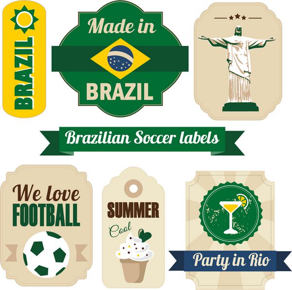 مجموعه رترو از برچسب ها و برچسب های مختلف برزیلی وکتور طراحی فوتبال فوتبال