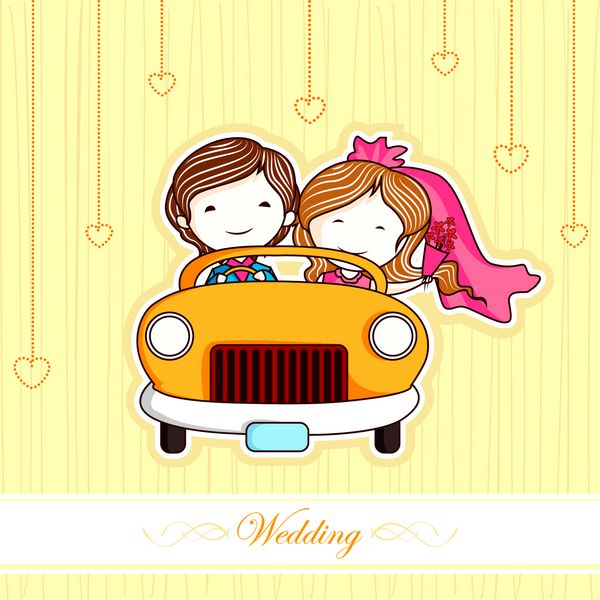 تصویر زوج تازه ازدواج کرده در ماشین