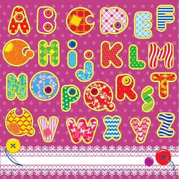 الفبای تکه تکه ای ABC - حروف از پارچه های تزئینی مختلف ساخته شده اند