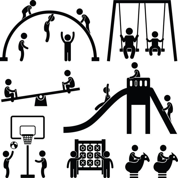 کودکان در حال بازی در پارک بازی در فضای باز نماد پیکتوگرام چوب شکل