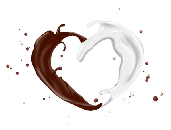 پاشیدن شیر و شکلات جدا شده در پس زمینه سفید