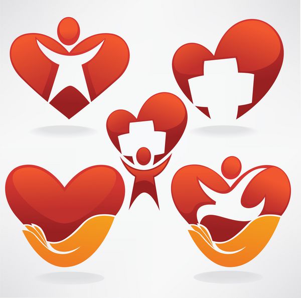 مجموعه وکتور نمادها و نمادهای سلامت قلب افراد و پزشکی