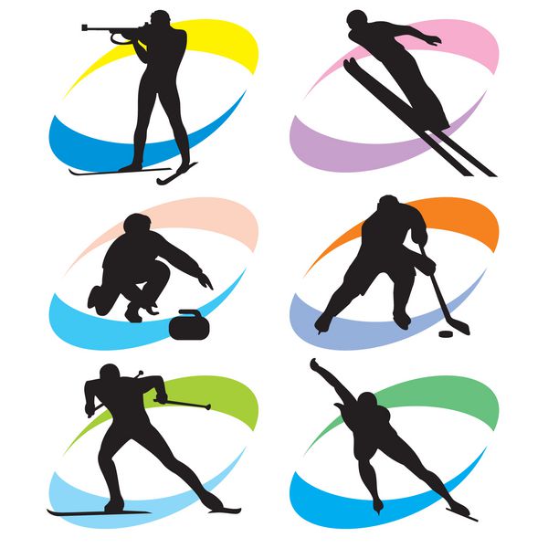 مجموعه ای از نمادهای وکتور شبح ورزش زمستانی و بازی های المپیک