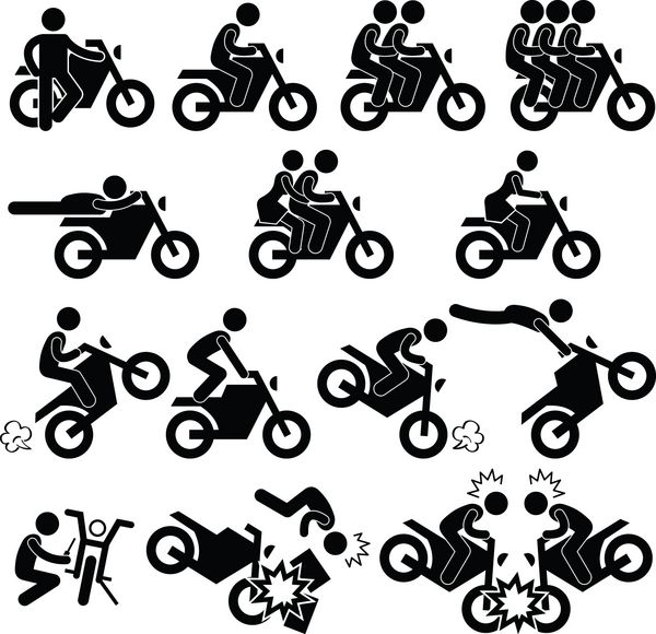 موتور سیکلت موتور سیکلت موتور سیکلت بدلکاری مرد دردویل افراد با چوب شکل نماد پیکتوگرام