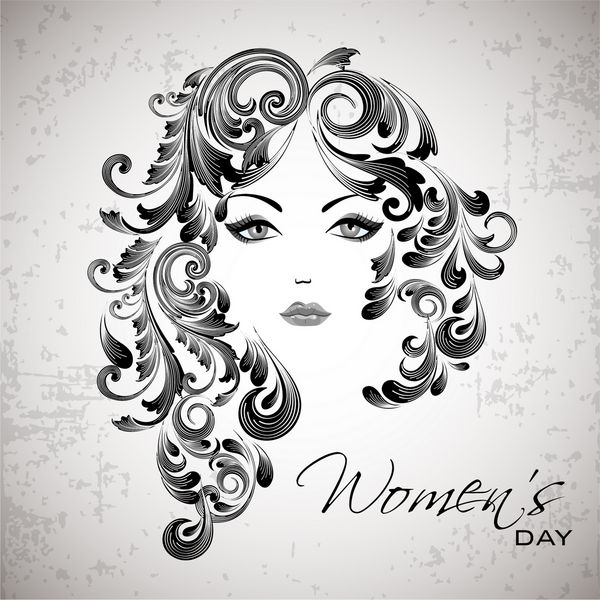 طرح یک دختر زیبا با موهای تزئین شده با گل برای روز زن مبارک