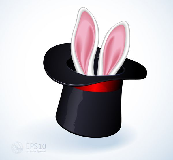 گوش های خرگوش از کلاه فوقانی جادویی ظاهر می شوند بردار