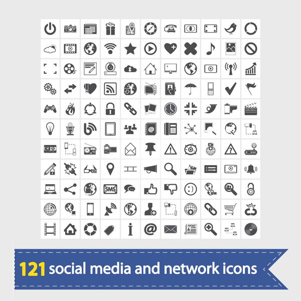 121 رسانه های اجتماعی و نمادهای شبکه وکتور