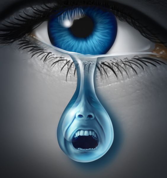 پریشانی و رنج با چشم انسان گریه یک قطره اشک همراه با حالت فریاد در صورت غم و درد ناشی از غم یا فقدان عاطفی یا فرسودگی شغلی