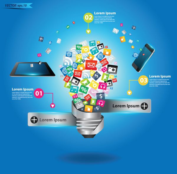 لامپ خلاقانه با ابر نماد برنامه رنگارنگ نرم افزار تجاری و مفهوم سرویس شبکه های اجتماعی طراحی قالب مدرن وکتور