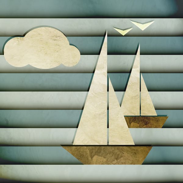 تصویر جدید به سبک کارتونی با ابر قایق و مرغ دریایی می تواند مانند طراحی دریایی استفاده شود