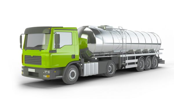 کامیون تانکر سوخت سبز جدا شده در پس زمینه سفید