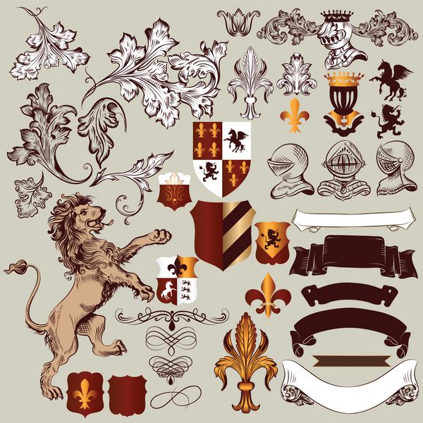 مجموعه وکتور عناصر وینتیج سلطنتی لوکس برای طراحی هرالدیک شما