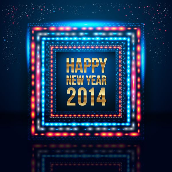 پوستر مبارک سال نو 2014 با قاب ساخته شده از چراغ وکتور