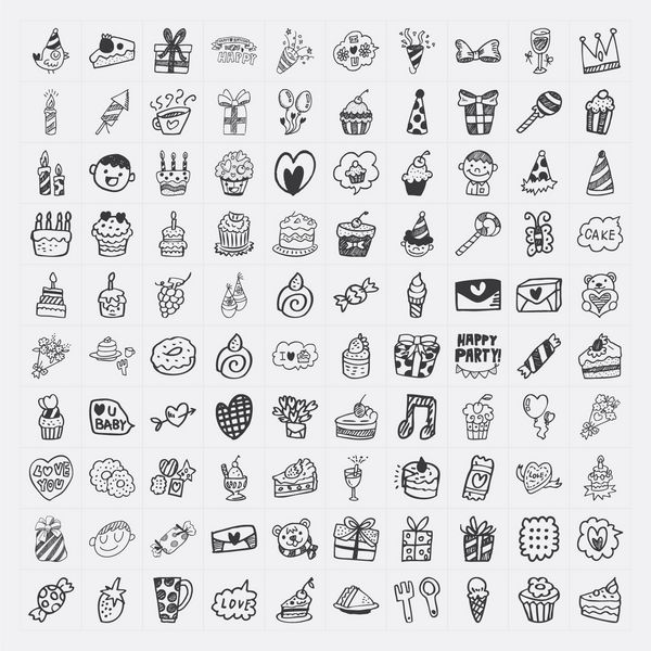 مجموعه 100 نماد جشن تولد Doodle