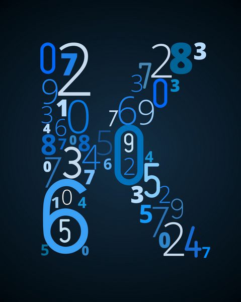 حرف K از فونت وکتور تایپوگرافی اعداد مختلف
