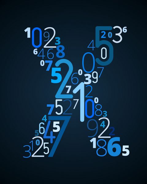 حرف X از فونت وکتور تایپوگرافی اعداد مختلف
