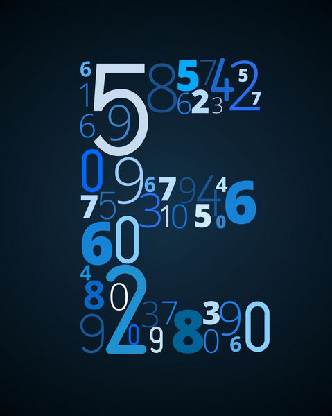 حرف E از فونت وکتور تایپوگرافی اعداد مختلف