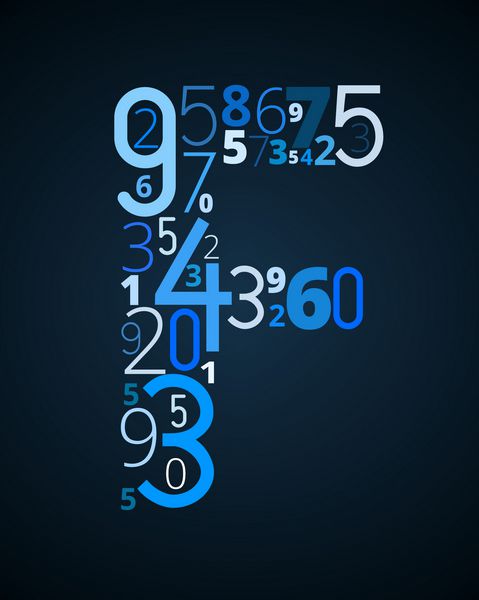 حرف F از فونت وکتور تایپوگرافی اعداد مختلف