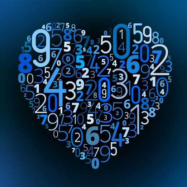 شکل قلب از اعداد مختلف وکتور نماد ریاضی عشق نماد فرمول