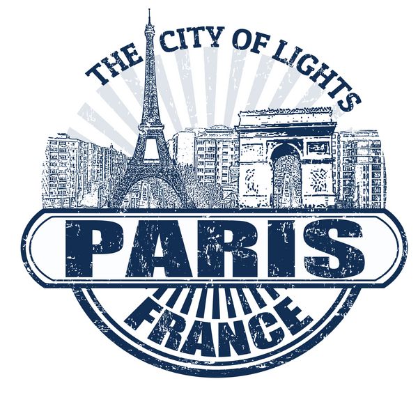 تمبر لاستیکی گرانج با نام پاریس شهر نورها فرانسه نوشته شده در داخل وکتور