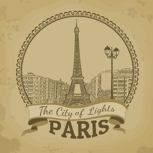 منظره پاریس شهر نورها روی کارت پستال قدیمی وکتور