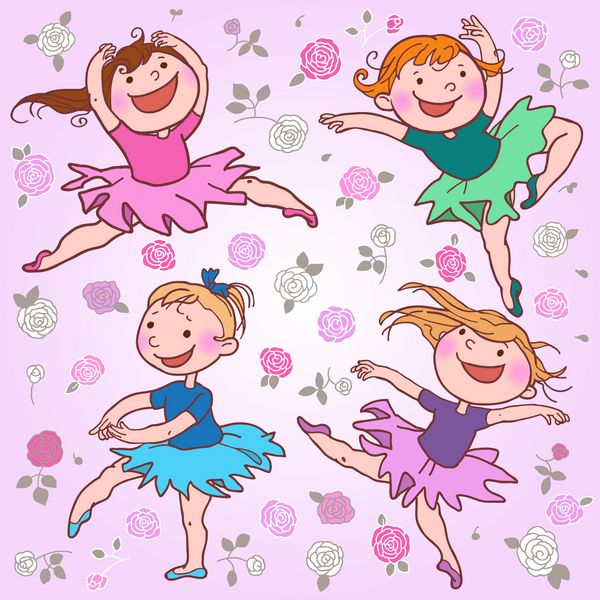 تصویری از رقصان بالرین های کوچک رقصیدن با ستاره ها تصویرسازی کودکان برای کتاب های مدرسه کتاب های تصویری مجلات تبلیغات و موارد دیگر اشیاء جدا بردار
