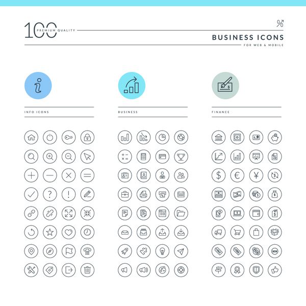 مجموعه ای از آیکون های کسب و کار برای وب و موبایل نمادهای اطلاعات تجارت و امور مالی