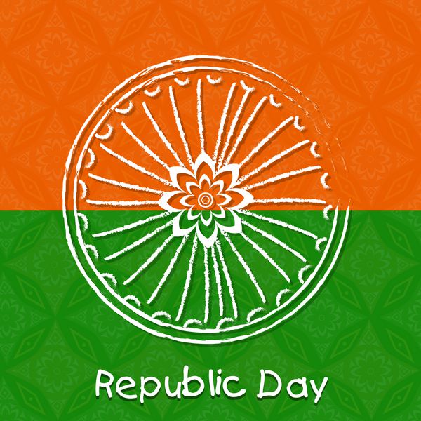کانسپت روز جمهوری هند با چرخ آشکا روی زعفران و زمینه سبز