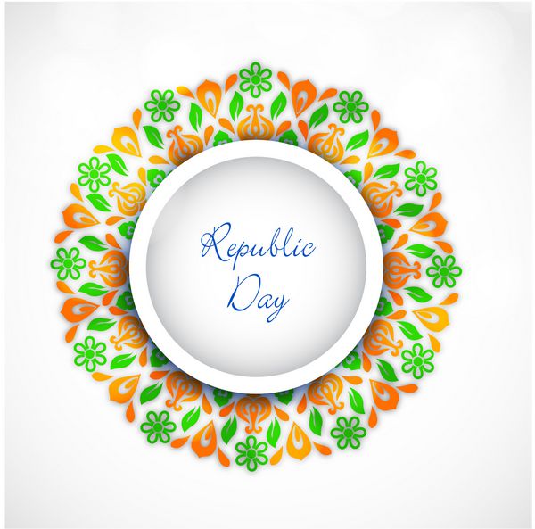 مفهوم روز جمهوری هند مبارک با متن شیک در قاب تزئین شده با گل در رنگ های ملی در زمینه خاکستری