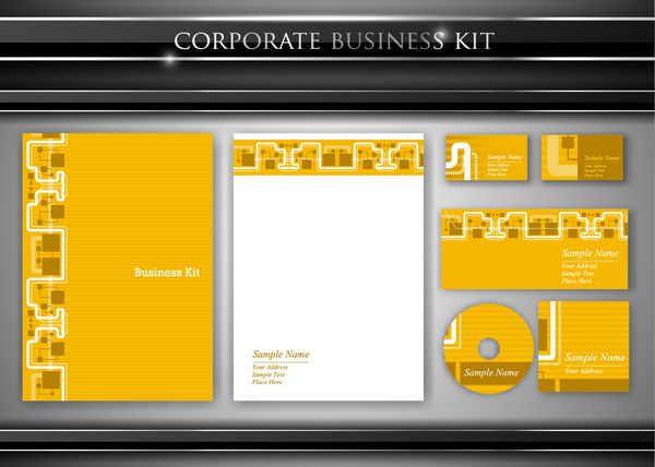کیت هویت شرکتی یا کسب و کار حرفه ای شامل طرح های جلد سی دی کارت ویزیت پاکت نامه و سر نامه بردار