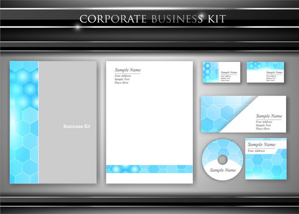 کیت هویت شرکتی یا کسب و کار حرفه ای شامل طرح های جلد سی دی کارت ویزیت پاکت نامه و سر نامه بردار