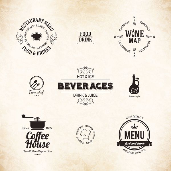 لیبل مجموعه لوگو برای طراحی منوی رستوران