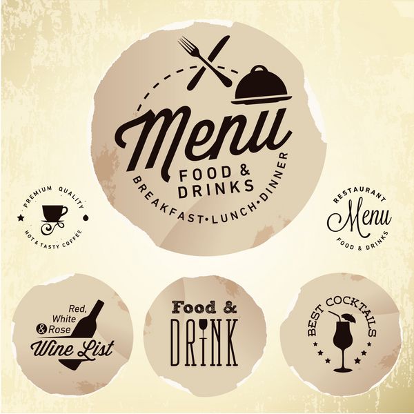 مجموعه عناصر طراحی منوی رستوران به سبک وینتیج